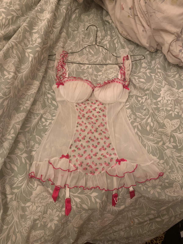 rare Ann Summers pink and white strawberry corset bustier top size 8 /  small