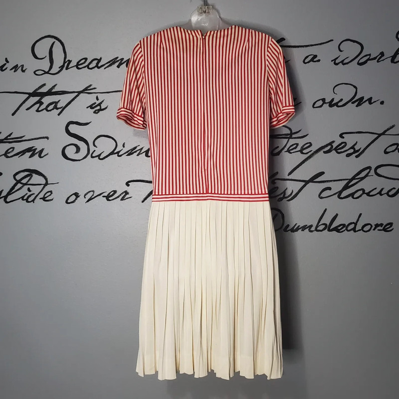 Vintage 1950s Betty Barclay Red & White Striped Drop Waist Day Dress 3