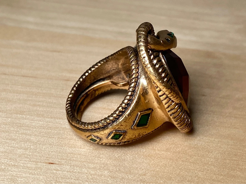 Gold Statement Snake Ring w/ Amber Stone 4