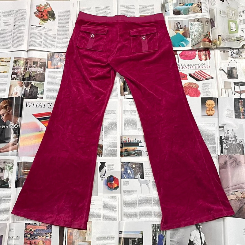 Juicy Couture hot pink wide leg velour track pants from the early 2000s size M 2