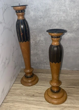 Pair of Hand-Carved Wooden Candle Holders – 11” & 14” Made in India, condition: Good, £10.00, £11.20 includes Buyer Protection