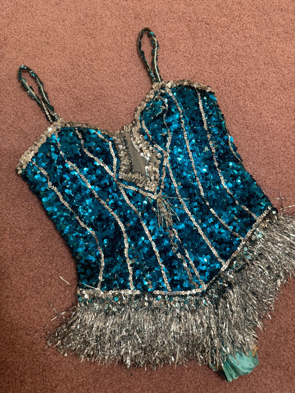 Small vintage blue sequin beaded bodysuit costume dance performance festival 2