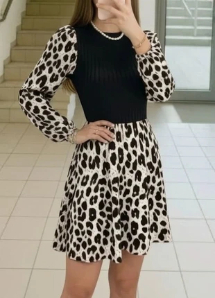 Robe léopard noire et blanche – manches longues – taille S, brand: Balina Paris, condition: Very good, size: S / 36 / 8, €37.80, €40.39 includes Buyer Protection