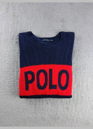 Sweat Ralph Lauren femme col rond torsadé motif polo bleu marine rouge laine taille XS, marque: Ralph Lauren, état: Très bon état, taille: XS / 34 / 6, 60,00 €, 63,70 € Protection acheteurs incluse