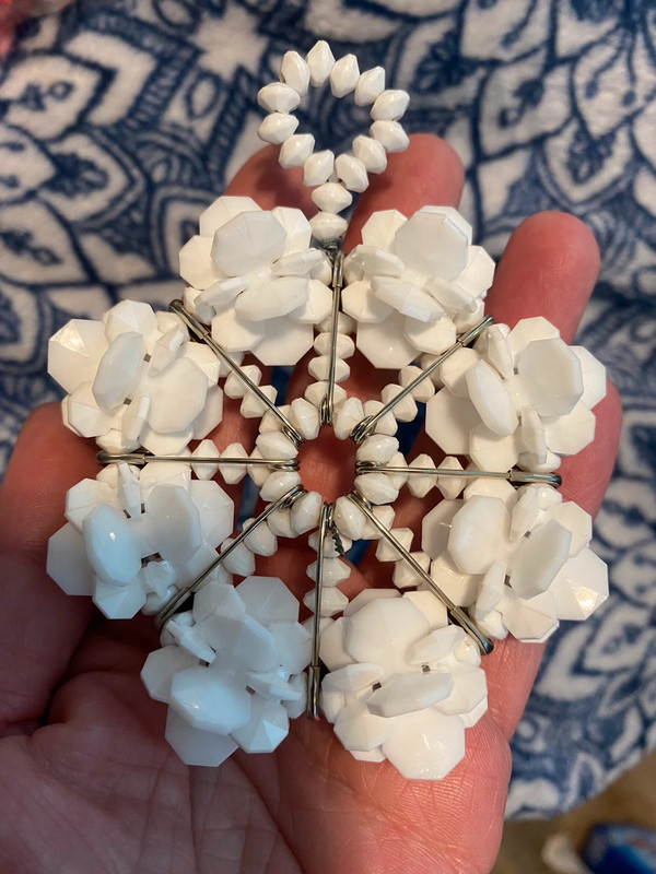 Handcrafted snowflake bead tree ornament 2