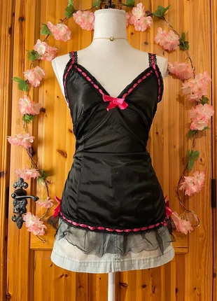 Lace Trim Tunic Top | Satin Ribbon Detail | Mesh Hem | 591., brand: Lolita, condition: Satisfactory, size: S / 36 / 8, €12.00, €13.30 includes Buyer Protection