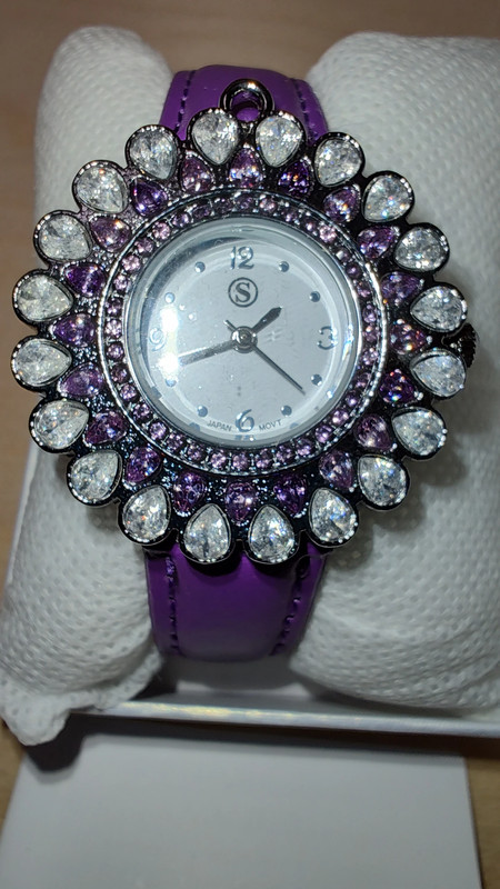 2 Piece Strada Japanese Movement Floral Design Water Resistant Watch Purple 3