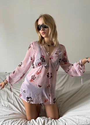 Fairy Coquette Y2K Sheer Pink Floral Mesh Top Blouse, marca: Vintage Dressing, estado: Muy bueno, tamaño: S / 36 / 8, 14,00 €, 15,40 € Protección al comprador incluida