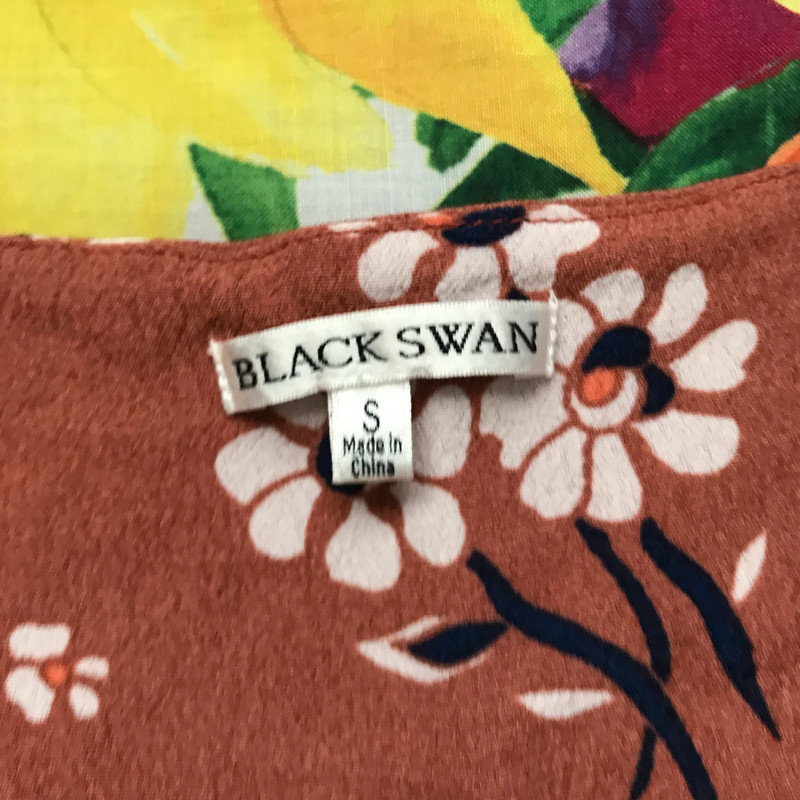 Women’s Black Swan Brown Floral V-Neck Button Front Floral Dress S 2