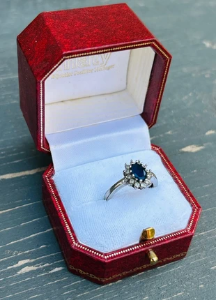 Bague en argent 925 style Lady Di pierre bleue, brand: Vintage, condition: Satisfactory, size: Adjustable, €17.00, €18.55 includes Buyer Protection