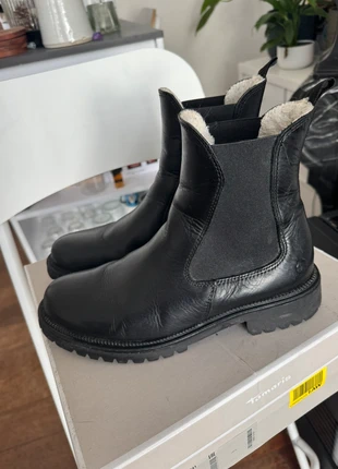 Bottines en cuir noir fourré de laine tamaris, marque: Tamaris, état: Très bon état, taille: 39, 40,00 €, 42,70 € Protection acheteurs incluse