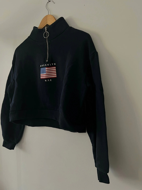 Sweat zippé Brooklyn NYC bleu marine drapeau USA 1