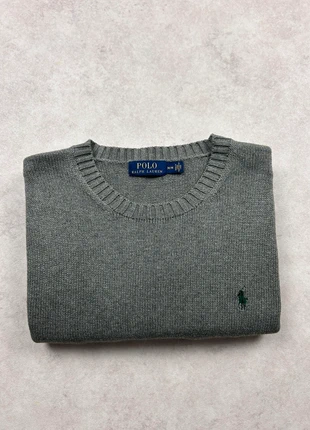 Pull d’hiver 100% coton à col rond Ralph Lauren gris logo brodé vert - taille M, brand: Ralph Lauren, condition: Very good, size: M, €64.90, €68.85 includes Buyer Protection Pro