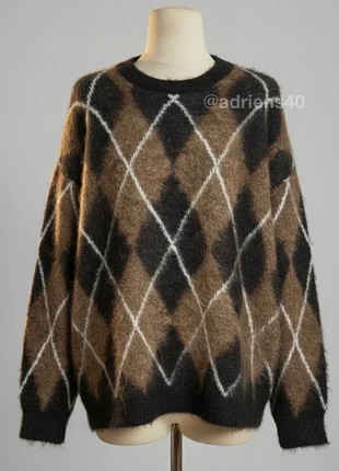 Pull oversized à losanges fluffy marron, brand: MOCHY, condition: New with tags, size: One size, €60.00, €63.70 includes Buyer Protection