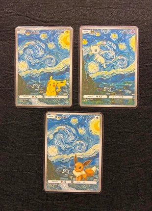 Lotto 3 Carte Pokémon Fan Art (Pikachu, Mew, Eevee) x Van Gogh, condizioni: Nuovo senza cartellino, €6.50, €7.53 include la Protezione acquisti