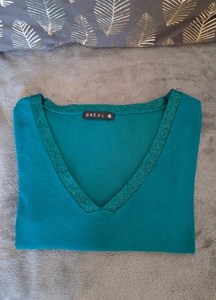 Pull Bréal bleu-vert canard – col V – Taille M – Manches amples, marke: Bréal, zustand: Sehr gut, größe: M / 38 / 10, 12,00 €, 13,30 € inklusive Vinted-Käuferschutz
