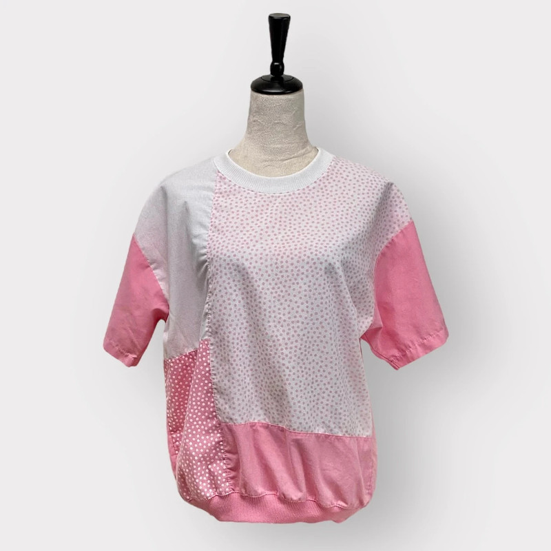 Lavon Vintage Abstract Shirt Pink White 1