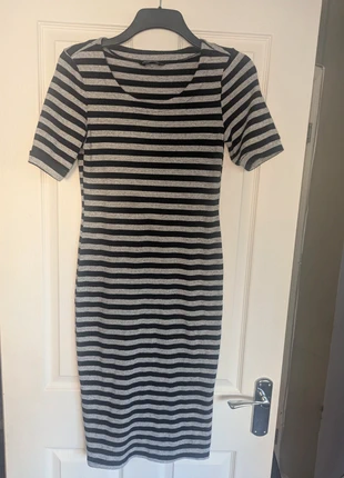 Collection London Black & Grey Striped Bodycon Midi Dress – Size 10, brand: Collection London, condition: Very good, size: S / UK 8-10, £1.00, £1.75 includes Buyer Protection