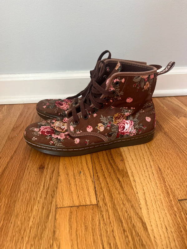 Dr. Marten Brown Victorian Floral Shoreditch Canvas Boots Size 8 1