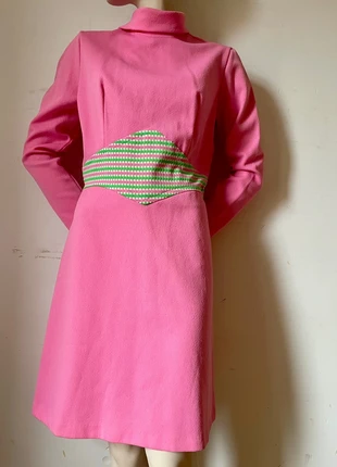 Robe vintage rose & vert – pièce unique – col montant – années 60/70, estado: Bom, tamanho: Outro, €25.00, €26.95 inclui Proteção do Comprador