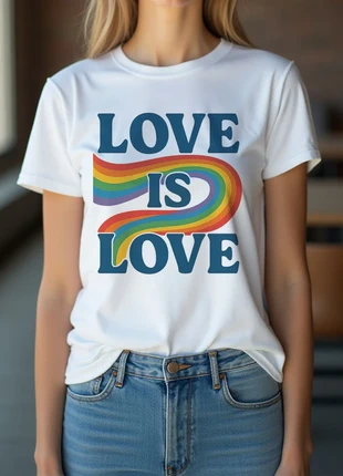 Camiseta Mujer LGTBQ "Love is love". Blanca de algodón, marca: Friki Factoría, estado: Muy bueno, tamaño: M / 38 / 10, 11,95 €, 13,25 € Protección al comprador Pro incluida