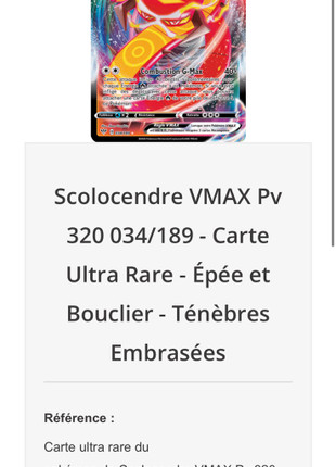 Scolocendre VMAX Pv 320 034/189 - Carte Ultra Rare - Épée et Boucli