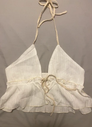 Top bohème blanc à nouer - dos nu, été, léger, marque: Vintage Dressing, état: Très bon état, taille: S / 36 / 8, 10,00 €, 11,20 € Protection acheteurs incluse