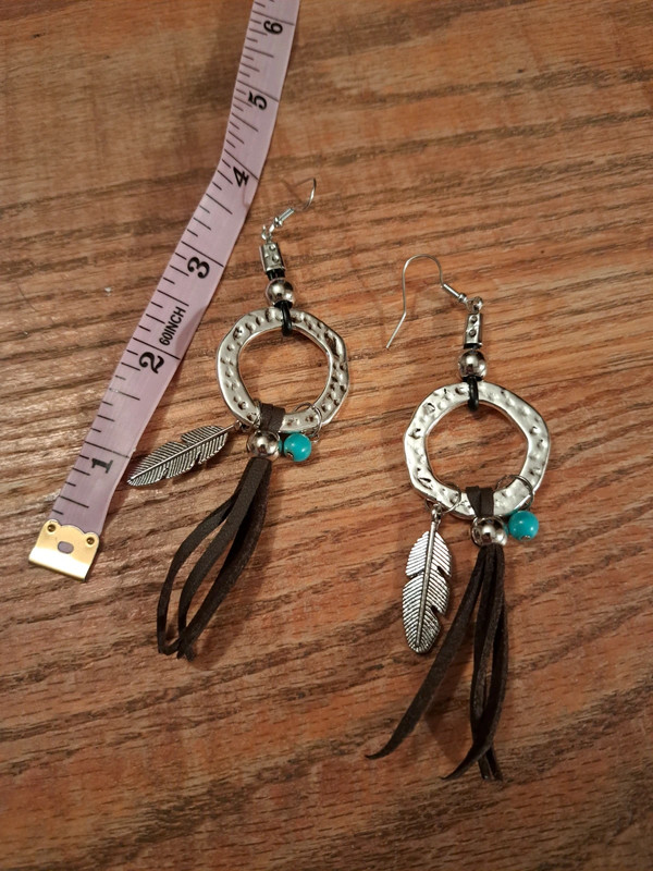 Silver earrings with brown detail and feather charm 4