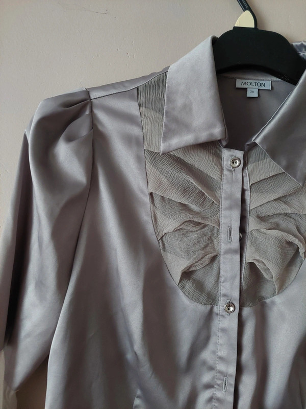 Koszula szara połysk srebrna bluzka elegancka vintage jedwab bufki mgiełka 38-40 M-L | Vinted