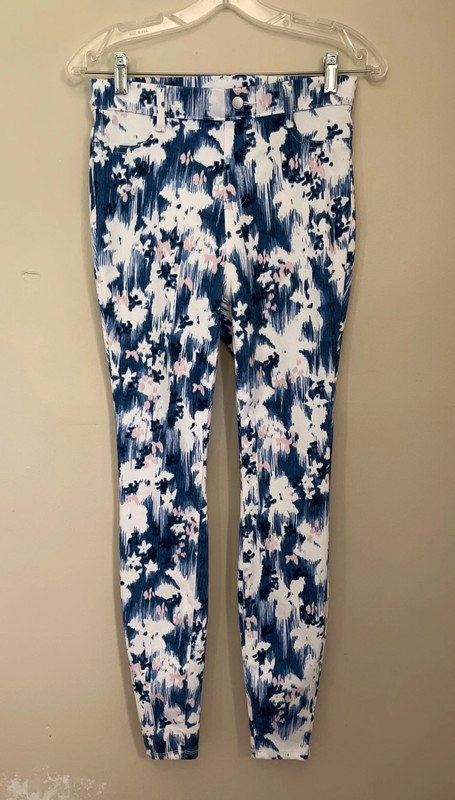 Time And Tru Womens XSmall Blue White Pink Floral Skinny Jeggings Elastic  Waist