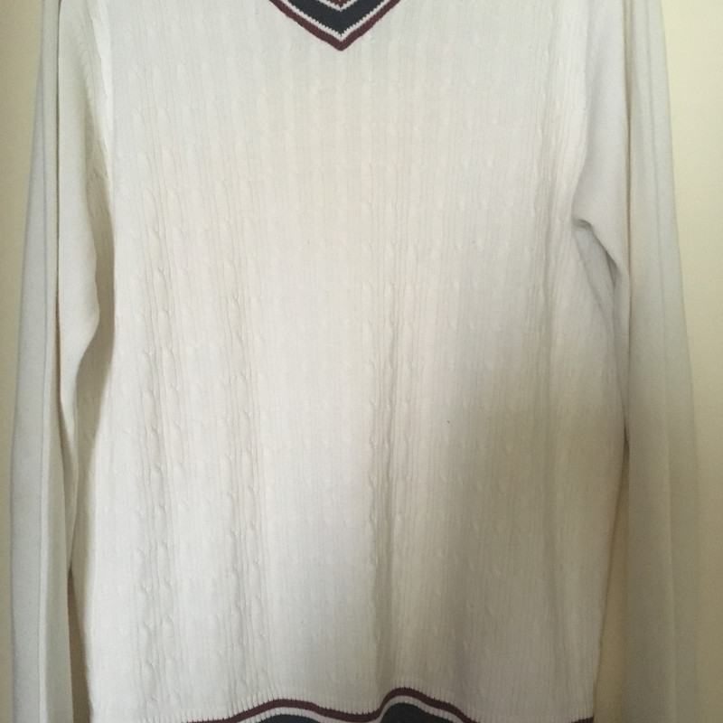 Pull blanc & rayures col V (Taille XL/XXL-Autre) Neuf 5