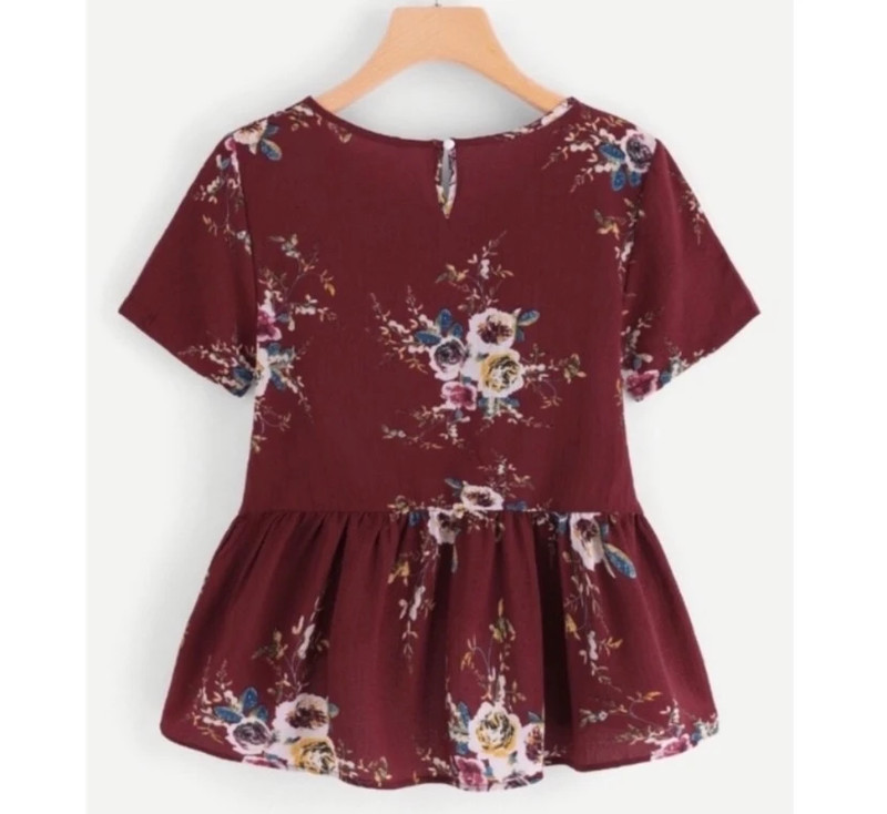 Maroon/Burgundy Floral Peplum Blouse 2