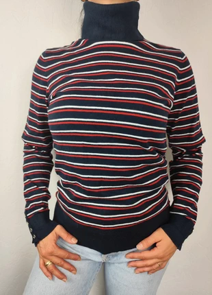 Pull Tommy Hilfiger femme – Taille S – marine rayé rouge et blanc à col roulé #673, marke: Tommy Hilfiger, zustand: Sehr gut, größe: S / 36 / 8, 25,00 €, 26,95 € inklusive Vinted-Käuferschutz