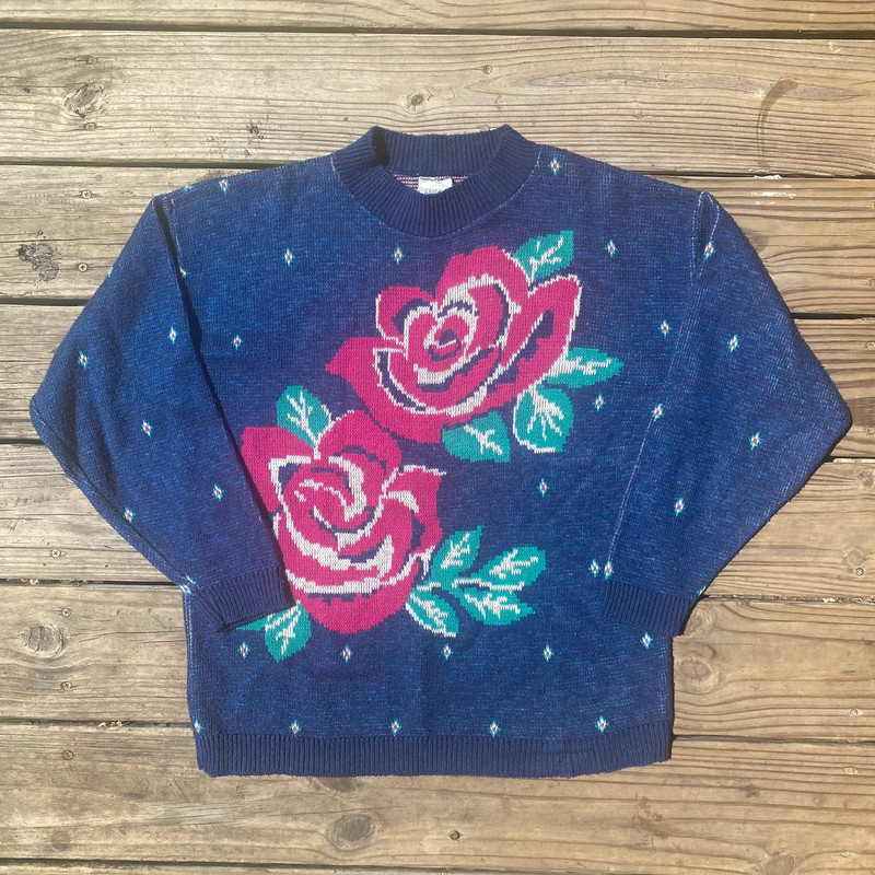 VTG ‘80s Knit Giant Roses Sweater 1