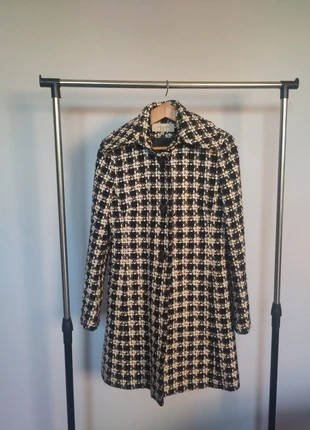 Karen Millen Wool-Blend Tweed Coat UK 12 – Black & Cream Check, brand: Karen Millen, condition: Very good, size: M / UK 12-14, £45.00, £47.95 includes Buyer Protection