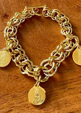 Pulsera de Eslabones  y colgantes Virgen de la Caridad del Cobre en Acero y Oro18K, merk: Regalia Jewelry, staat: Nieuw met prijskaartje, € 30,00, € 32,20 inclusief Kopersbescherming