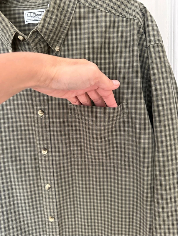 2 of L.L.Bean Men’s Cotton Green Checkered Shirt Traditional Fit, Sz XL 4