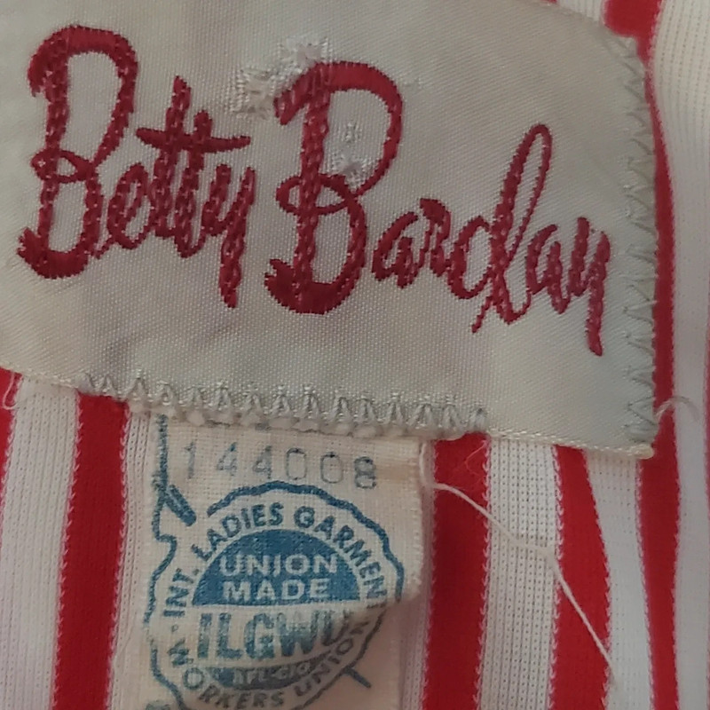 Vintage 1950s Betty Barclay Red & White Striped Drop Waist Day Dress 5