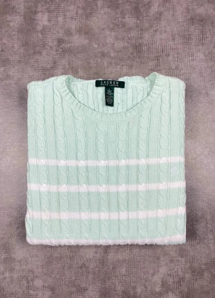 Pull d'hiver Ralph Lauren Torsadé en maille à rayures | Blanc/Vert Pastel Clair Brodé | Taille L 40, marque: Ralph Lauren, état: Très bon état, taille: L / 40 / 12, 35,00 €, 37,45 € Protection acheteurs incluse