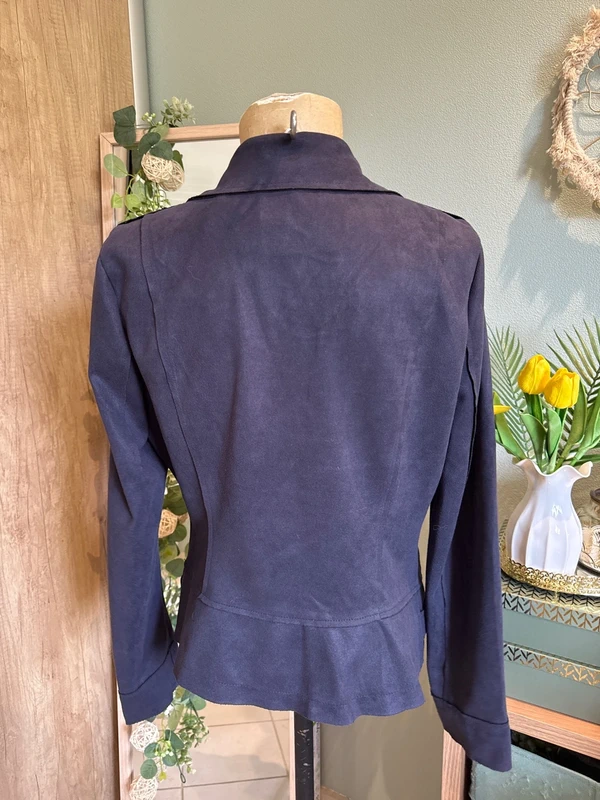 Jolie veste, coupe perfecto en suédine bleu marine femme - photo numéro 4
