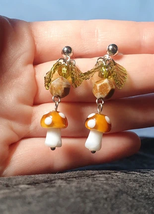 Glass mushroom earrings with amazonite beads, marque: Selfmade, état: Neuf avec étiquette, 6,00 €, 7,00 € Protection acheteurs incluse