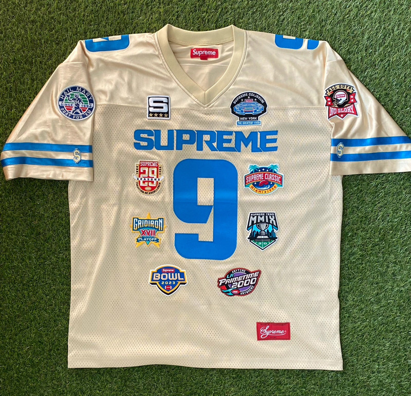 supreme championships embroidered football jersey gold | Vinted