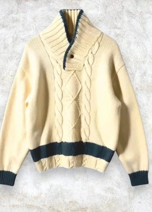Vintage Preswick & Moore 100% Wool Handknit Jumper Beige with Grey Trim, brand: Aran vintage, condizioni: Ottime, taglia: M, €31.90, €34.20 include la Protezione acquisti Pro
