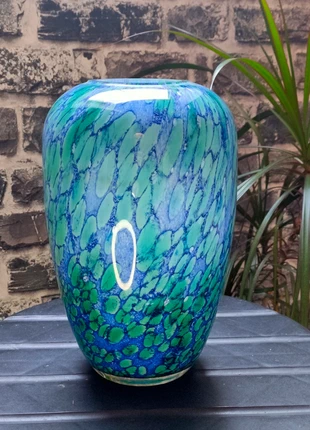 Vase La Rochère France Verre Soufflé Bleu Vert Écailles Vintage 20.5cm, merk: La Rochere, staat: Goed, € 45,00, € 47,95 inclusief Kopersbescherming