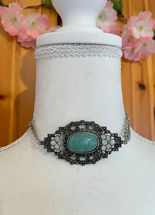 Antique-Style Filigree Pendant Necklace | Ornate Green Teal Stone | Vintage Statement Jewelry., brand: NO LABEL, condition: Very good, €15.00, €16.45 includes Buyer Protection
