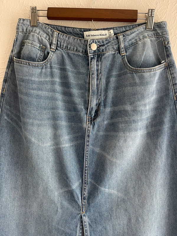 Rebecca Mincoff Split Front Washed Blue Denim Skirt Size 6 2