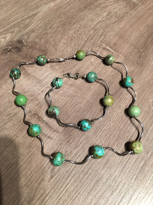 Ensemble collier et bracelet argent et turquoise du Tibet  1