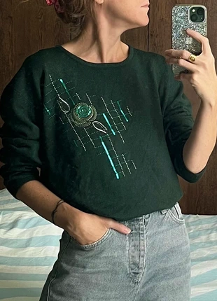 Pull brodé fleurs laine cachemire vintage vert T.50, merk: Vintage, staat: Heel goed, maat: 5XL / 50 / 22, € 23,00, € 24,85 inclusief Kopersbescherming Pro