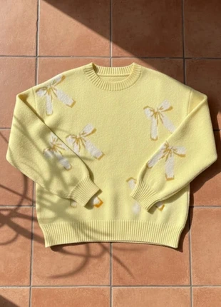 Pull jaune nœuds jacquard – taille S – style doux cosy tendance, brand: Isoldea, condition: Very good, size: S / 36 / 8, €39.99, €42.69 includes Buyer Protection Pro