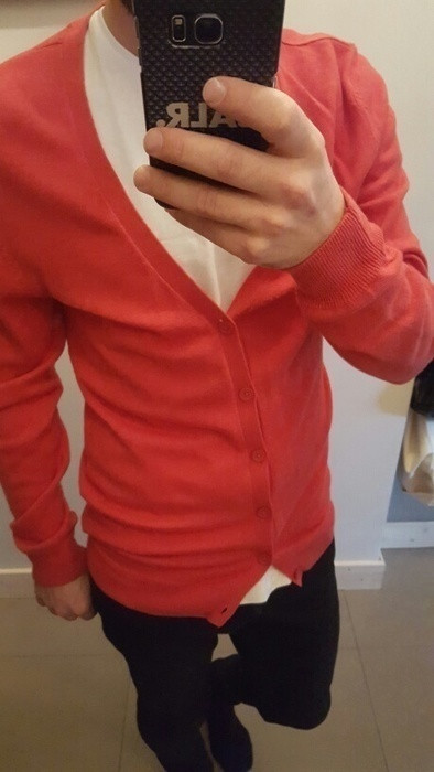 Cardigan H&M taille s couleur corail rouge 3